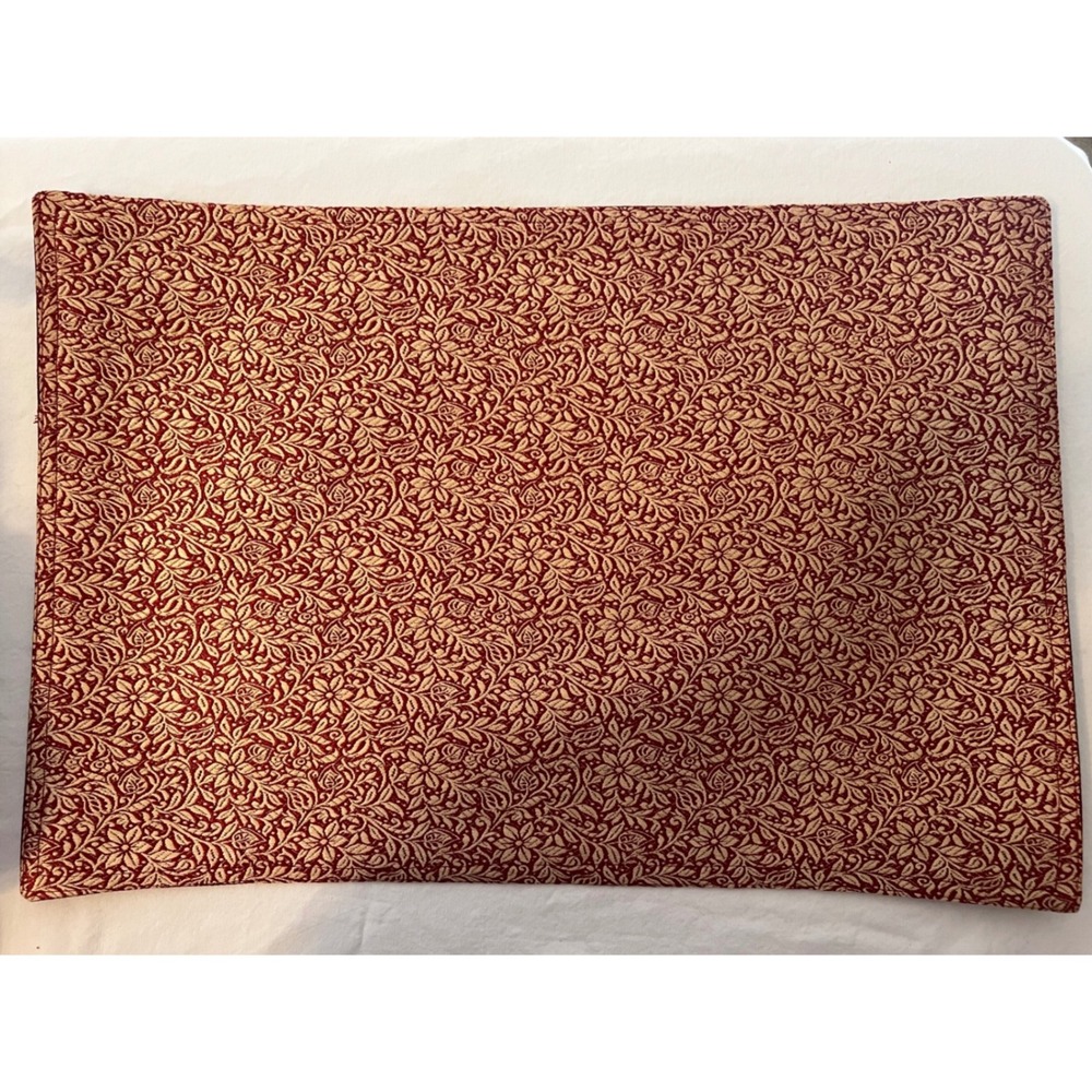 Set 10 Burgundy Red Gold Metallic Jacquard Floral Placemat 13x19  Brocade